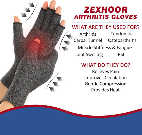 2 Pairs Arthritis Compression Gloves for Women Men, Carpal Tunnel Pain Relief, Fingerless for Typing Both Hands...