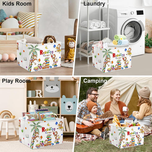 Clastyle Reading Corner School Classroom Book Basket with Handle 36L Large Monkey Book Tree Shelf Basket for Kid Room Nursery Collapsible Rectangl...