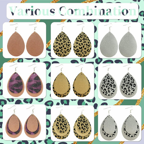 AOUXSEEM 181 Pcs Faux Leather Earrings DIY Making Kit, Contains 60 Pre Cut Metallic Vinyl and Leopard Printed Fabric Earring Pieces,60 Earring Hoo...