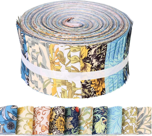 50Pcs William Morris Floral Jelly Fabric Strips Roll for Quilting Crafting Spring Summer Floral Precut Patchwork for Sewing DIY Crafts 2.55 Inch P...