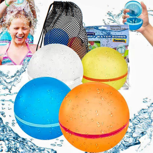 4Pcs Reusable Water Balloons Refillable Water Balloons Quick Fill Self-Sealing Soft Silicone Water Bombs Splash Balls for Fun Outdoor Water Fight ...