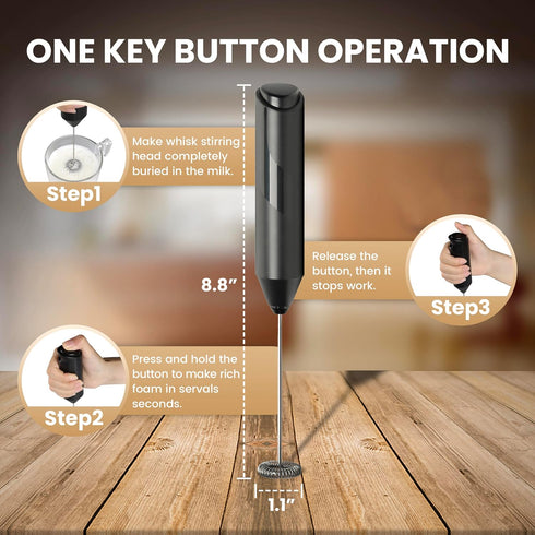 Milk Frother Handheld with Stainless Steel Stand, Battery Operated Whisk Maker Hand Drink Mixer for Coffee, Lattes, Cappuccino, Matcha, Black...