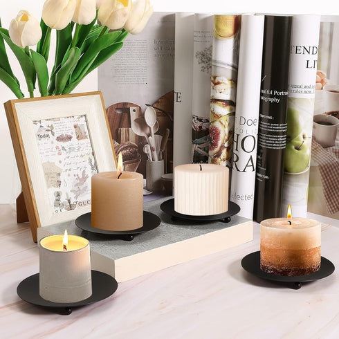 8PCS Iron Plate Candle Holder,Black Candle Holder Iron Plate,4'' Iron Candle Stand Plate for LED & Wax Candles,Decorative Pillar Candle Plate for ...