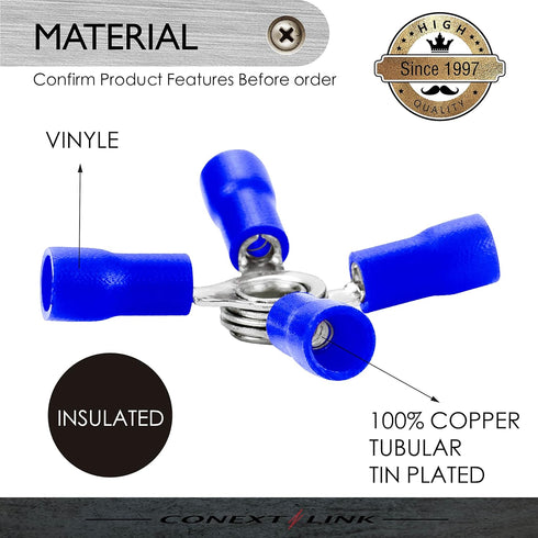 Conext Link 10 Wire Crimp 4 Way X Ring Butt Connector Terminal Vinyl Blue 16-14 awg Gauge GA ?18255?...