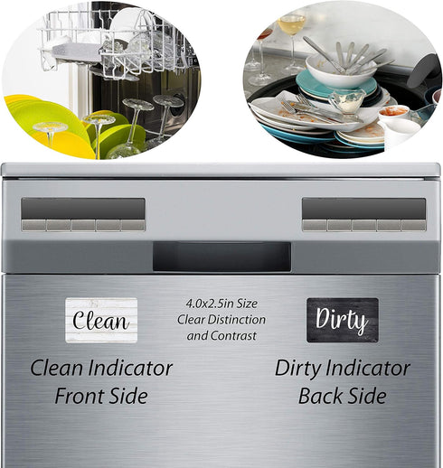Black & White Wood Clean Dirty Magnet for Dishwasher, Reversible Dishwasher Magnet Clean Dirty Sign, Magnetic Dish Washer Sign Indicator, Rustic F...