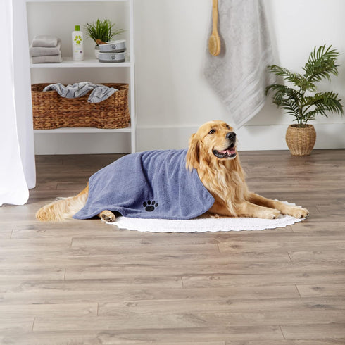 Bone Dry Pet Grooming Towel Collection Absorbent Microfiber X-Large, 41x23.5", Embroidered Stonewash Blue...