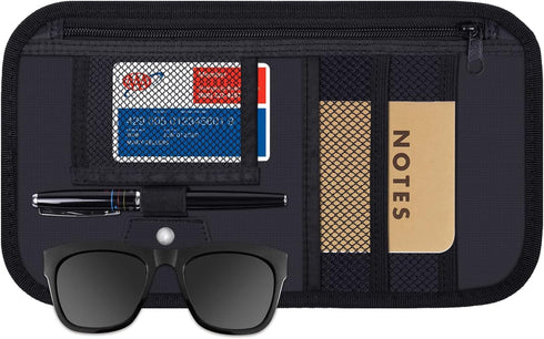 Car Sun Visor Organizer, Wisdompro Vehicle Interior Accessories Storage Pouch Auto Registration Holder with Elastic Strap for Sunglass, Documents,...
