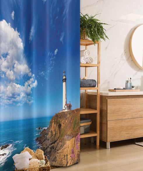 Ambesonne Lighthouse Stall Shower Curtain, California City Pigeon Point Lighthouse in Cabrillo Coastal Image Print, Fabric Bathroom Decor Set with...