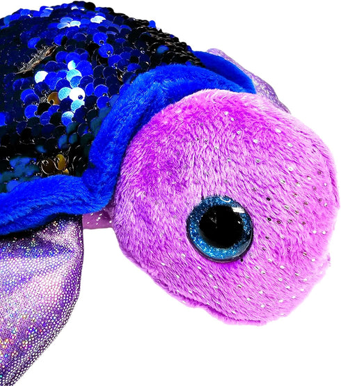 Reversible Sequin Sea Turtle Plush Toy (11") Glitter Eyes Stuffed Animal Reversible Sequins Birthday Party Favor Decor Sea Creature Oceanic Animal...