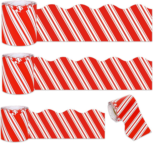 Whaline 98.4ft Christmas Bulletin Board Borders 3 Sizes Red White Striped Die-Cut Rolled Border Trim for Xmas Winter School Classroom Office Chalk...