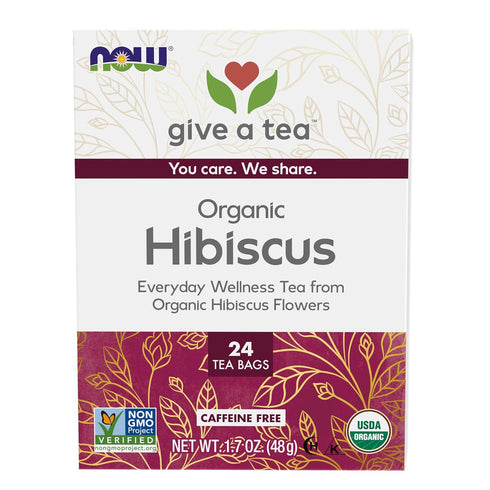 NOW Foods, Organically Hip Hibiscus™ Tea, Caffeine-Free, Non-GMO, No Added Colors, Preservatives or Sugars, Premium Unbleached Tea Bags with our N...