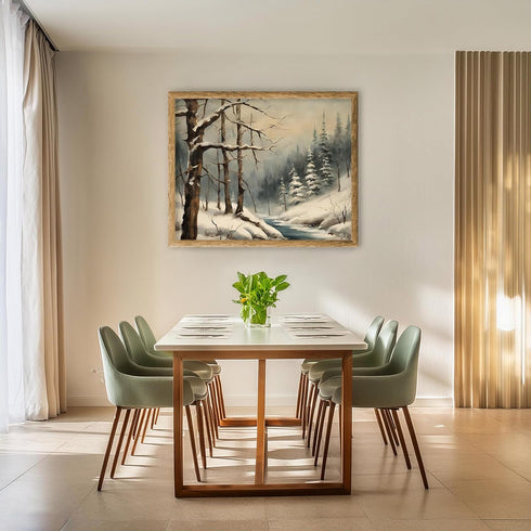 Posterizer 1 pcs-snowy jungle in winter in oil painting style-12-Landscape & Nature Art-GIft for Men Women Teens-Dining Room Decor- unframed wall ...