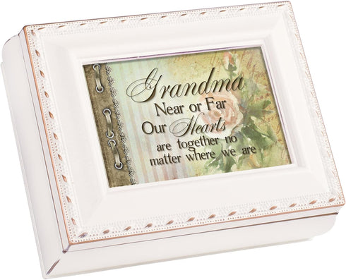 Grandma Hearts Ivory Rope Trim 4.5 x 3.5 Tiny Square Jewelry Keepsake Box...