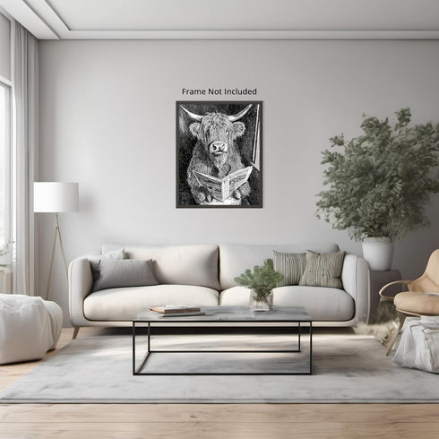 Posterizer 1 pcs-funny cute highland cow reading on toilet 5-Bathroom Restroom Art-Art for Animal Lovers-Decor for Home & Office- unframed wall ar...