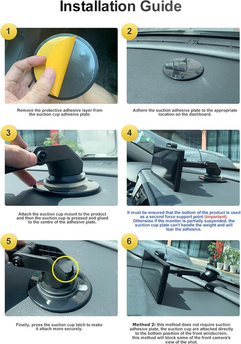 Car Dash Mount Universal Suction Cup Mounting Bracket Fixed on Windshield or Dashboard,Suitable for 7"/ 9"/ 10" Portable Apple CarPlay/Android aut...