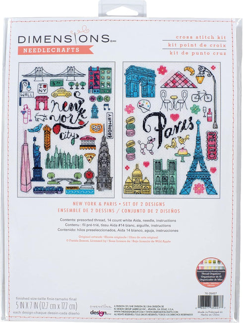 Dimensions New York and Paris Counted Cross Stitch Set, 5" x 7", 14 Cnt. White Aida...