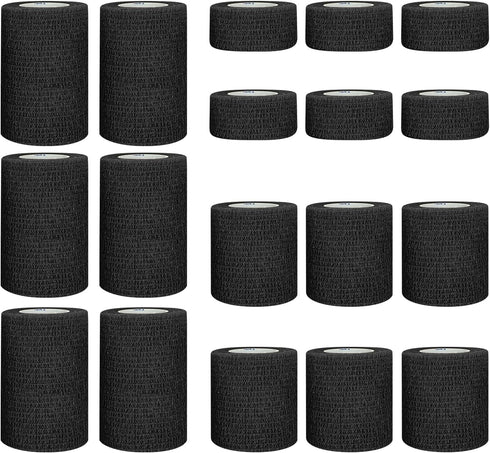 1"/2"/3" Self Adhesive Bandage Wraps, 18 Pack Black Self Adherent Cohesive Bandages Wrap for Wounds, Vet Wrap, Ankle Tape, Tattoo Tape Wrap, Medic...