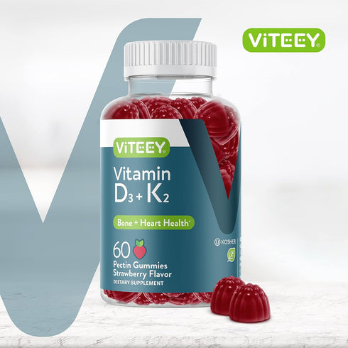 Vitamin D3 K2 Gummies - 1000 IU Vitamin D3 and K2 100mcg - Bone & Heart Health for Adults and Teens - Vegetarian, Gelatin Free, GMO Free - Tasty C...