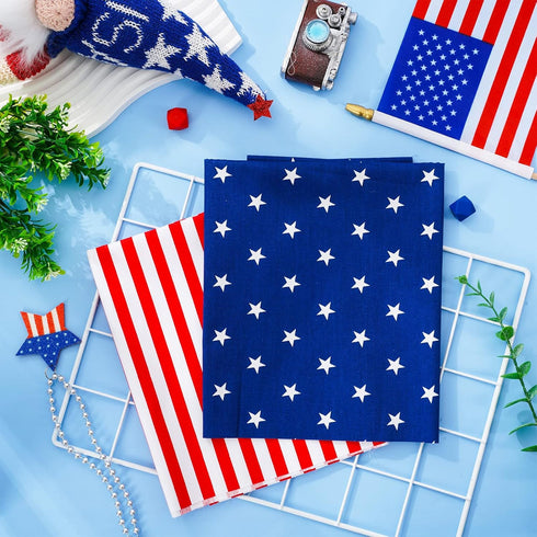 Whaline 6Pcs Patriotic Cotton Fabric Bundles 18 x 22 Inch Star Stripe Fat Quarters 4th of July Quilting Patchwork Squares Sewing Fabrics for Indep...