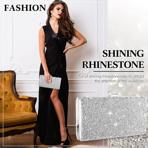 Clutch Purse Evening Bag Women Rhinestone Glitter Handbag Double Sided with Chain Crossbody Purse Shoulder for Wedding Party...