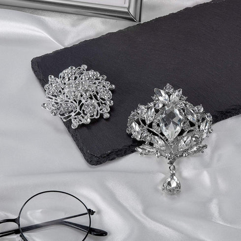 Geyoga 4 Pcs Women's Rhinestone Brooches Set Flower Crystal Brooches Pins Vintage Wedding Brooches for Banquet Wedding Graduation Daily Jewelry Su...