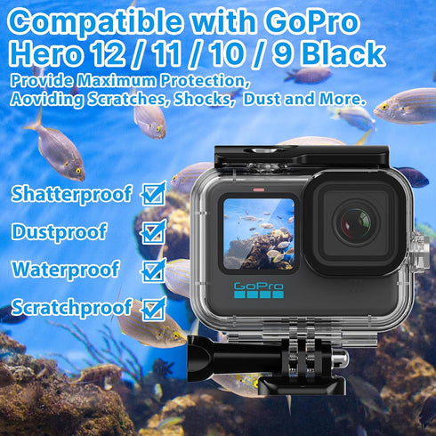 HONGDAK 196ft/60m Waterproof Housing Case for GoPro Hero 12 11 10/9 Black, Protective Underwater Dive Housing Shell with Bracket Accessories for G...