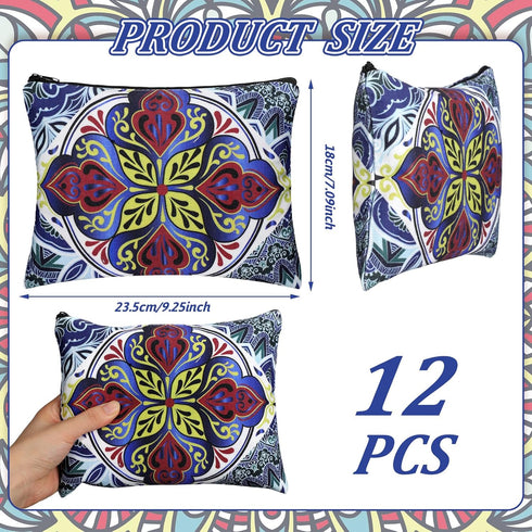 Kajaia 12 Pcs Mandala Makeup Bag Bulk Canvas Cosmetic Bag for Purse Toiletry Pouch with Zipper Travel Preppy Makeup Organizer 9.25 x 6.9 Inch Mand...