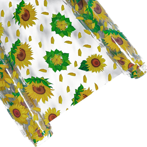 ZLIFA Sunflower Print Clear Vinyl Faux Leather Sheets, 12" x 47" Smooth Printed PVC Fabric Roll for Handmade Bows Earrings Handbag Sewing Crafts, ...