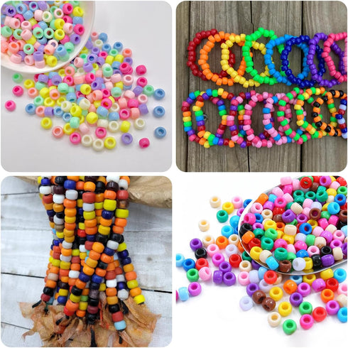 Yochus Green Pony Beads, 250Pcs 6x9mm 4 Colors Kandi Hair Beads wih 10Pcs Smiling face Beads, Friendship Bracelets Jewelry Making Kit for Teen Gir...
