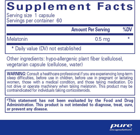 Pure Encapsulations Melatonin 0.5 mg - Natural Sleep Helper for Bedtime - Regulates Sleep-Wake Cycle - 0.5 mg Melatonin - Sleep Supplement* - Vega...
