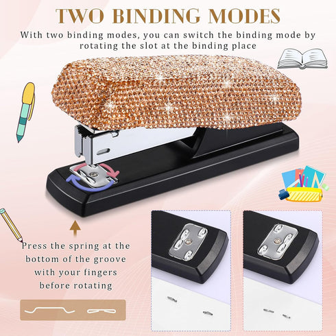 Bling Crystal Stapler Gift Sparkly Diamond Stapler for Desk Handmade Clay Rhinestone Machine Stapler Pretty Office Stationery Kit Stylish Accessor...