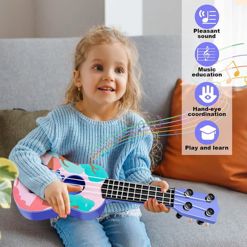 Kids Guitar 10" Musical Toy Guitar, Classical Mini Toddler Ukulele with 2 Extra Harmonica 16 Holes and 2 Guitar pick (Dinosaur)...