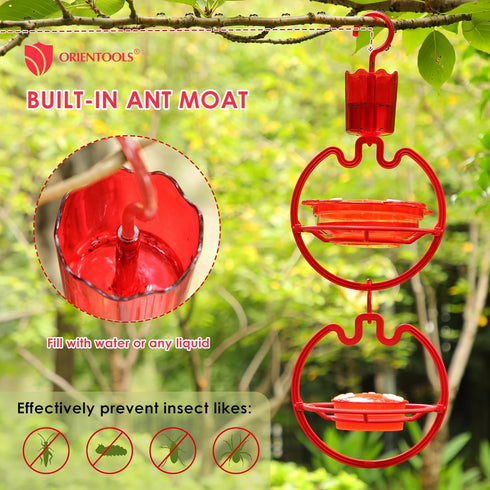 ORIENTOOLS Hummingbird Feeders for Outdoors Hanging 13oz Plastic Humming Birds Feeders with Ant Moat friendly to nature and Wild Birds with 7 Flow...