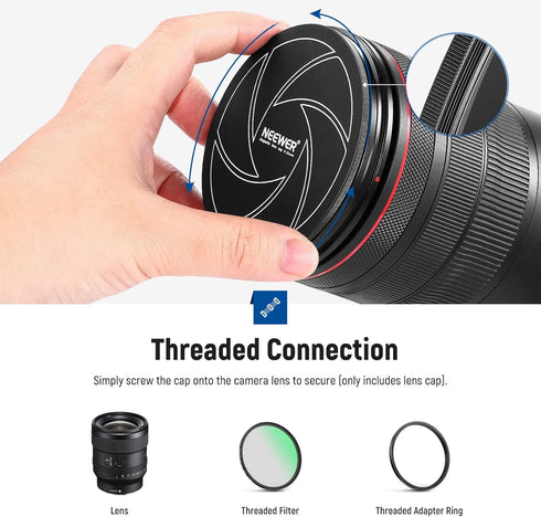 NEEWER 52mm Magnetic Aluminum Lens Cap with 52mm Thread, Compatible with K&F Compatible with Kase NEEWER 52mm Magnetic Lens Filters and 52mm Camer...