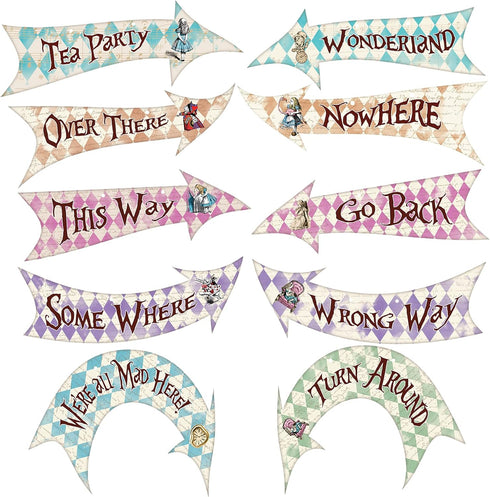 Alice in Wonderland Party Decorations, Mad Hatter Tea Party Supplies, Arrow Hanging Signs Pack of 10(Double-Sided Design)...