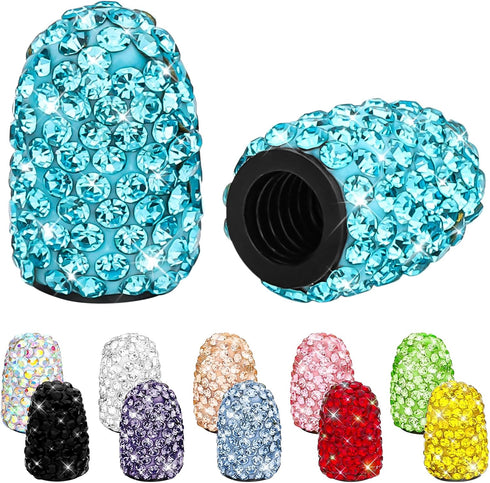 SAVORI Presta Valve Caps, (for road bikes only) 2 Pack Handmade Bling Rhinestone Tire Valve Stem Caps, French Bicycle Air Tire Caps (Sky Blue)...
