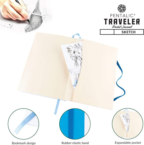 Pentalic 6"x 8" Pocket Sketchbook Traveler Journal, 160 Pages, Bright Blue...