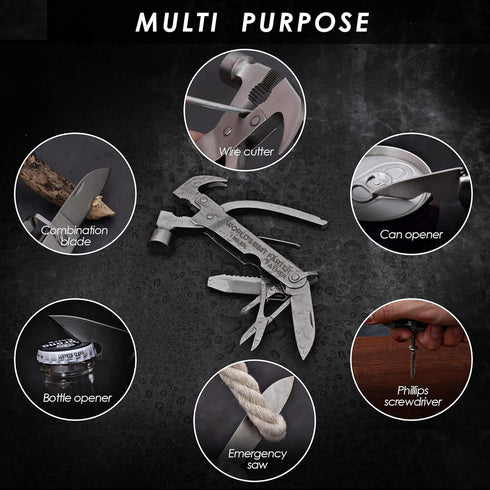 Fathers Gifts for Dad from Daughter Son WORLD'S BEST FATHER I MEAN FATHER Hammer Multitool Camping, 12 In 1 Pocket Multi Survival Tools Cool Gadge...