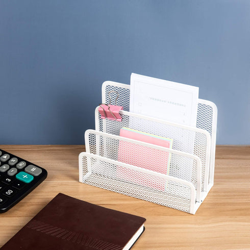 VANRA Metal Letter Tray, Letter Rack with 3 Compartments, Desk Organiser, Newspaper Rack for School, Office Accessories, White...