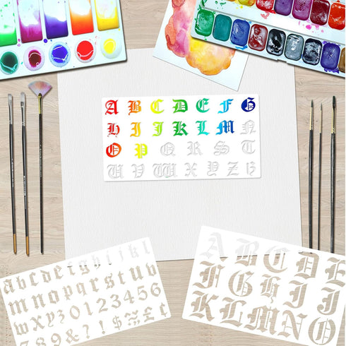 6 Pcs Old English Stencil 2 Inch Letters Number Template Reusable Gothic Calligraphy Stencils Letters for Painting Drawing Cutting Lettering on Wo...