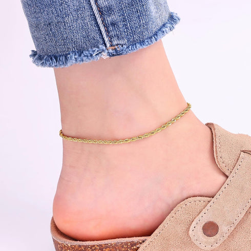 Fiusem Gold Anklet for Women, 2.5mm 18K Gold Plated Stainless Steel Braided Rope Anklet, Women's Anklets 11"...