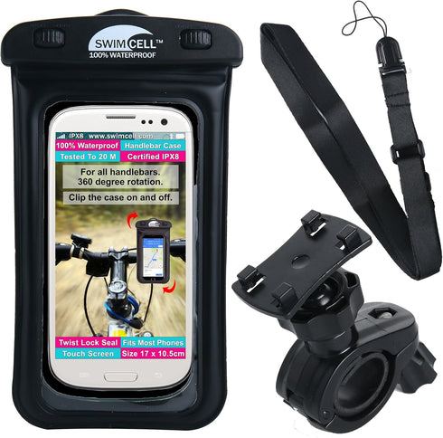 Waterproof Phone Holder Bike Handlebar Mount - Phone Case Mount for iPhone, Samsung, Android. 360 Degree Rotation. All Mobile Phones Up to 6.7 inc...