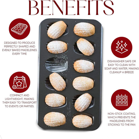 Bellemain Madeleine Pan | 12-Well Madeleine Mold Makes 12 Madeleine Cookies | Nonstick Tea Cake Pan for Madeleines, Cakelet Pan | Warp-Resistant C...