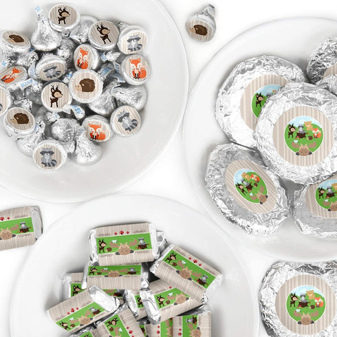 Big Dot of Happiness Woodland Creatures - Mini Candy Bar Wrappers, Round and Circle - Baby Shower or Birthday Party Favor Sticker Kit - 304 Pieces...