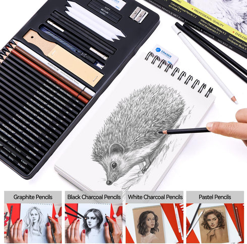 Drawing Sketching Pencils Set, 34 Pieces Pro Art Pencil Kit - Graphite Pencils (14B-4H), Charcoal Pencils, Charcoal Sticks, Artist Pencils for Beg...