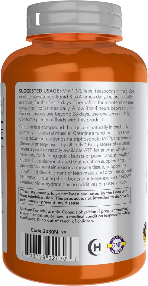 NOW Sports Nutrition, Creatine Monohydrate Powder, Mass Building*/Energy Production*, 8-Ounce...