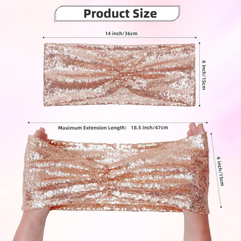 Poise3EHome Rose Gold Sequin Chair Sashes Folding Chair Covers Bow for Party Wedding Reception Decorations, 10 PCS...