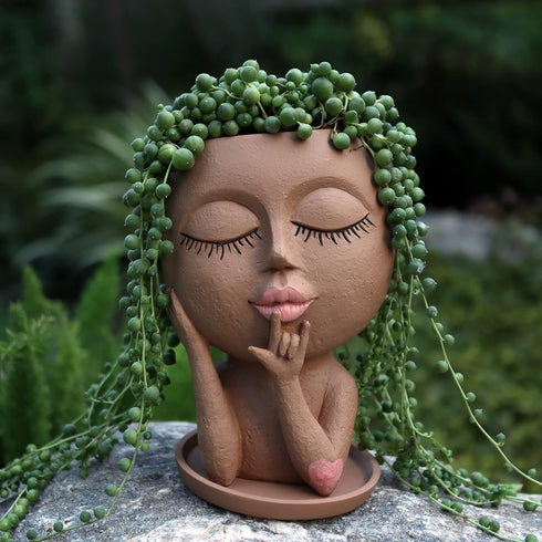 Face Flower Pots Head Planter, Cute Resin Face Planters for Indoor Outdoor Plants, Macetas Para Plantas Funny Head Plant Pot Face Vase with Draina...