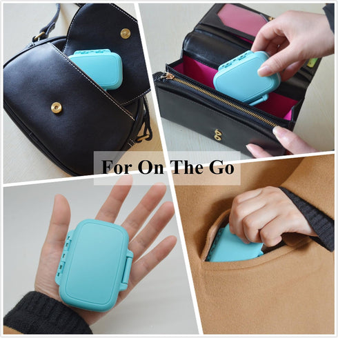Small Pill Box Supplement Case for Pocket or Purse - 3 Removable Compartments Travel Medication Carry Case - Daily Vitamin Organizer Box (Blue)...