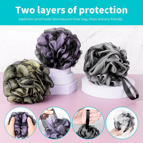 Bath Loofah Shower Sponge Body Back Scrubber Soft Mesh Shower Puffs Exfoliating Loofa for Women & Men Bath Accessories Cleaning Tool(4Pack 60G Dar...